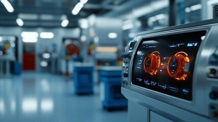 Canvas Print - Futuristic control panel in a modern factory.