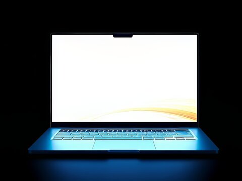 Sleek White Laptop Minimalist Dark Background Vibrant Photo