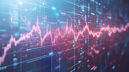 Poster - Financial chart with an upward arrow and data points on a white background, symbolizing market growth and financial trends
