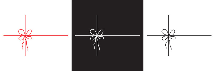 Poster - Gift bow line icon.  Outline minimal tie hand drawn sketch. Doodle drawing. Vector illustration. isolated on white and black background. EPS 10