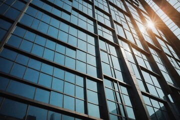 Wall Mural - Abstract architectural background, vertical geometric shapes, sun reflection.