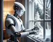 © Michael - A humanoid robot adding final touches to a snowy window decoration. Generative AI