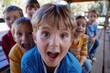 © Enrique - Portrait of a boy with open mouth on the background of children