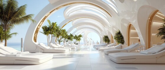 Poster - A beautiful tanning studio with panoramic views of a tropical paradise.