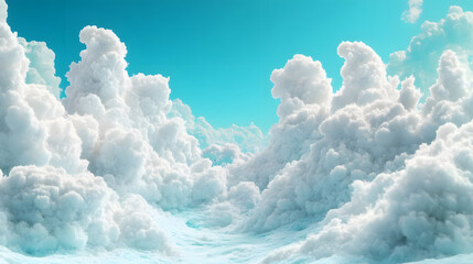 Poster - A serene sky filled with fluffy white clouds against a bright turquoise backdrop, creating a dreamy and tranquil atmosphere
