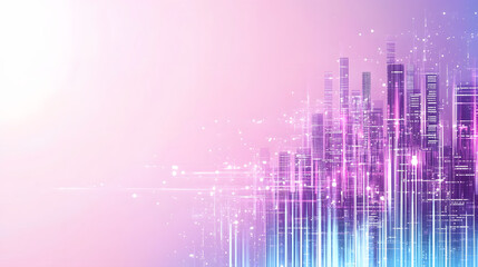 Aufkleber - A vibrant digital skyline with colorful vertical lines representing data and technology against a soft gradient background
