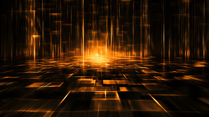 Aufkleber - A dynamic digital scene featuring glowing lines and blocks, creating a futuristic, abstract landscape with a warm golden hue