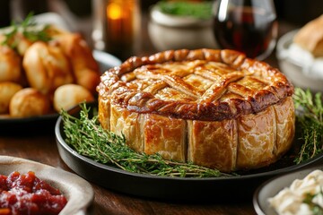 Wall Mural - Pork Pie A flavorful dish of spiced pork encased in a flaky crust Hearty and classically tasty