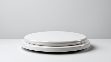 Poster - White, empty podium for product presentation, white background, Minimal concept. Soft light and shadow