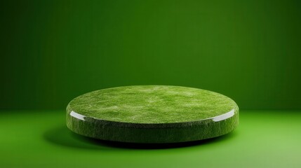 Poster - A green podium for product presentation, with a green background and a simple, round design. with an empty space