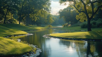 Poster - Lake with garden and grass.