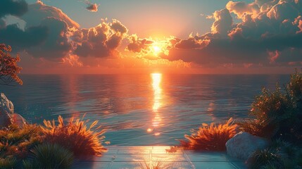 Poster - Sea view with sunset.