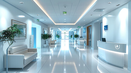Poster - A modern and welcoming hospital hall, the hospital reception.