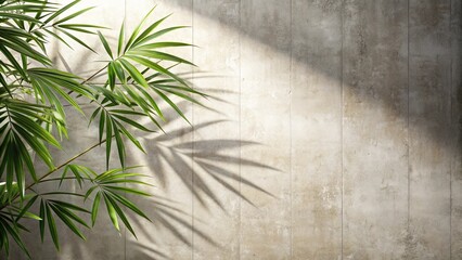 Sticker - Lush Green Palm Fronds Cast Shadows on a Textured Wall Background