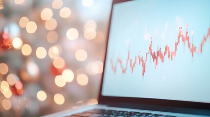 Poster - Festive Stock Market Trends Holiday-Themed Financial Chart on Laptop Screen