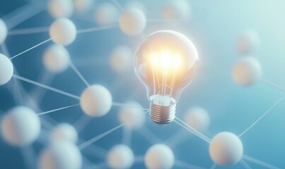 Poster - Bright Light Bulb Illuminating Connections in a Network of Circles Representing Innovation, Technology, and Creative Ideas in a Modern Digital Environment