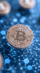 Poster - Vibrant Modern Cryptocurrency Concept with Bitcoin on Abstract Blue Network Background