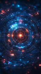 Poster - Futuristic Cryptocurrency Flyer with Glowing Bitcoin Symbol and Blue Tech Accents