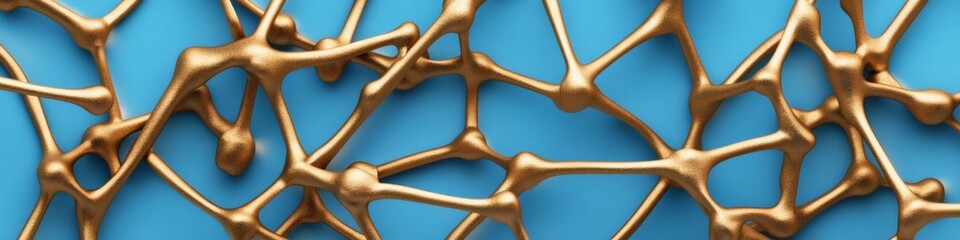 Poster - Abstract Blockchain Network Pattern in Blue and Gold - Modern Digital Economy Concept