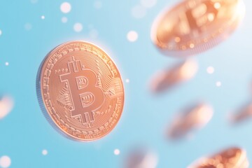 Aufkleber - Glowing Bitcoin Coins in Futuristic Digital Space Symbolizing Cryptocurrency and Blockchain Networks