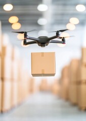 Poster - Futuristic Delivery Drone Navigating Warehouse with Precision and Innovation