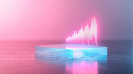 Aufkleber - Neon Holographic Cryptocurrency Chart on Glass Table – Futuristic Fintech Visualization