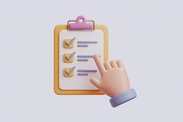 Fototapete - A 3D rendering of a hand interacting with a checklist, signifying task management or completion.