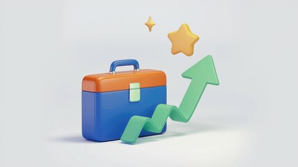 Poster - Upward trending briefcase with stars, symbolizing career growth and success.