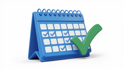 Leinwandbilder - A blue desk calendar with several checkmarks indicating completed tasks or appointments.