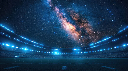 Football stadium silhouette exterior under starry night sky captivating atmosphere.