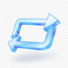 repeat glass arrow icon, loop play symbol, isolated on transparent background. 3d vector illustratio