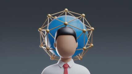 Aufkleber - A faceless businessman with a global network connection symbolizing global reach and interconnectedness.