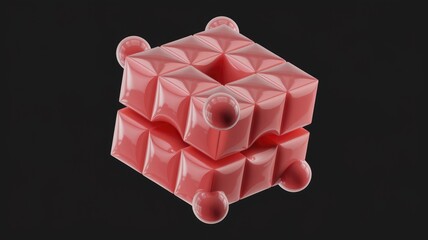Poster - Abstract 3D rendering of a coral-colored geometric structure composed of cubes and spheres.