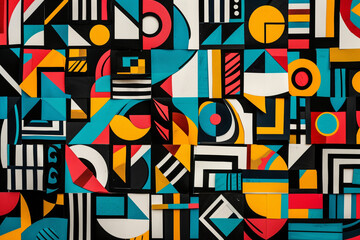 Aufkleber - Geometric pattern featuring bold, interlocking shapes in contrasting colors.