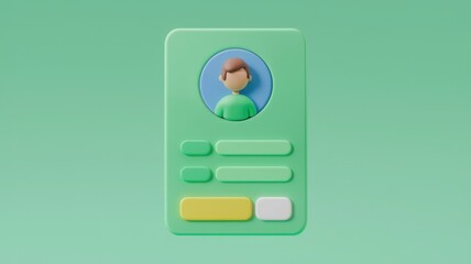 Fototapete - 3D render of a minimalist user profile card with empty fields for information.