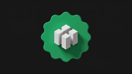 Poster - Abstract logo design with three white cubes on a green badge against a transparent background.