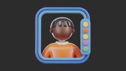 Poster - 3D render of a cartoon character's profile within a colorful digital frame.