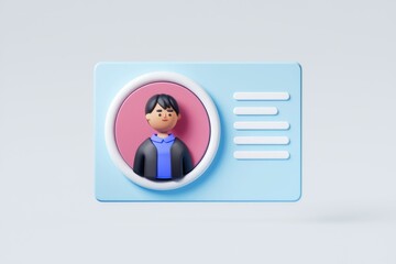 Fototapete - 3D rendering of a minimalist profile card with a cartoon character.