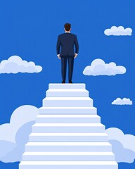 Aufkleber - Digital illustration of climbing the success ladder in a motivational office