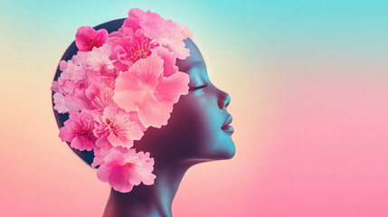 Aufkleber - Elegant floral portrait of a woman colorful background digital art serene mood