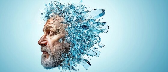 Poster - Conceptual art man's profile in abstract environment with shattered water effect Blur Background 