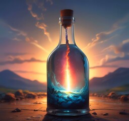 Poster - Illustration of bottle with magic spark inside.