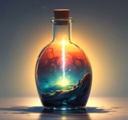 Poster - Illustration of bottle with magic spark inside.