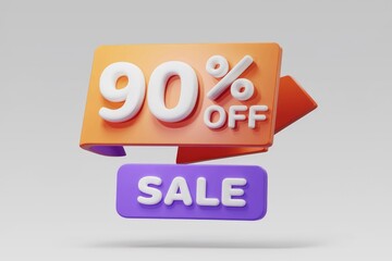 Aufkleber - 90% off sale promotion banner with 3D design elements.