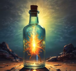 Poster - Illustration of bottle with magic spark inside.