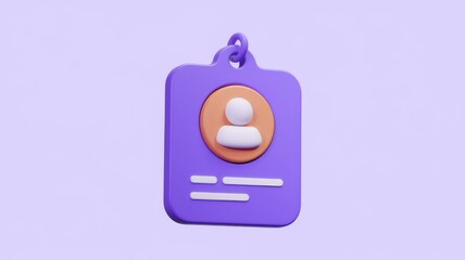 Fototapete - A 3D rendered purple ID card with a person icon, signifying identity and profile information.