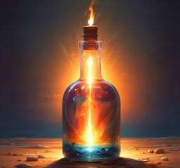 Poster - Illustration of bottle with magic spark inside.