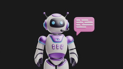 Poster - A friendly robot with a headset offers customer support and messaging services.