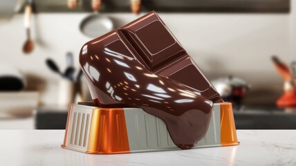 Poster - Melting chocolate bar overflowing from its packaging, delicious and tempting treat.