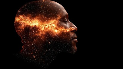 Poster - Double Exposure Image of  Surreal digital art human profile with cosmic and galactic reflections